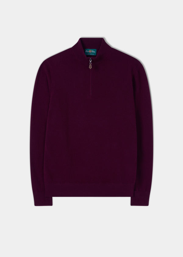 alan paine Cairns Geelong Wool 1/4 Zip Jumper in Damson - Regular Fit