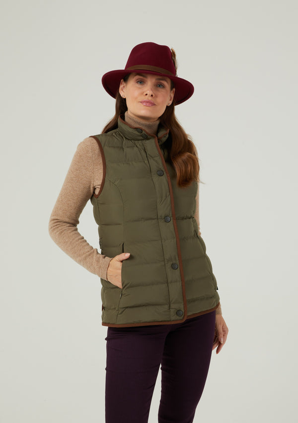 Alan Paine Calsall Ladies Quilted Gilet In Olive - Regular Fit