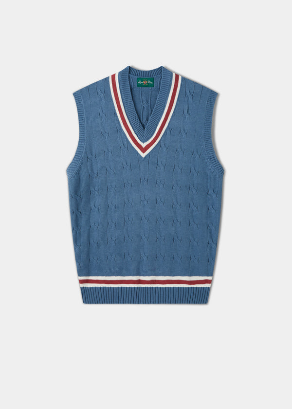 alan paine Chadbury Cable Cricket Slipover In Airforce & Cherry