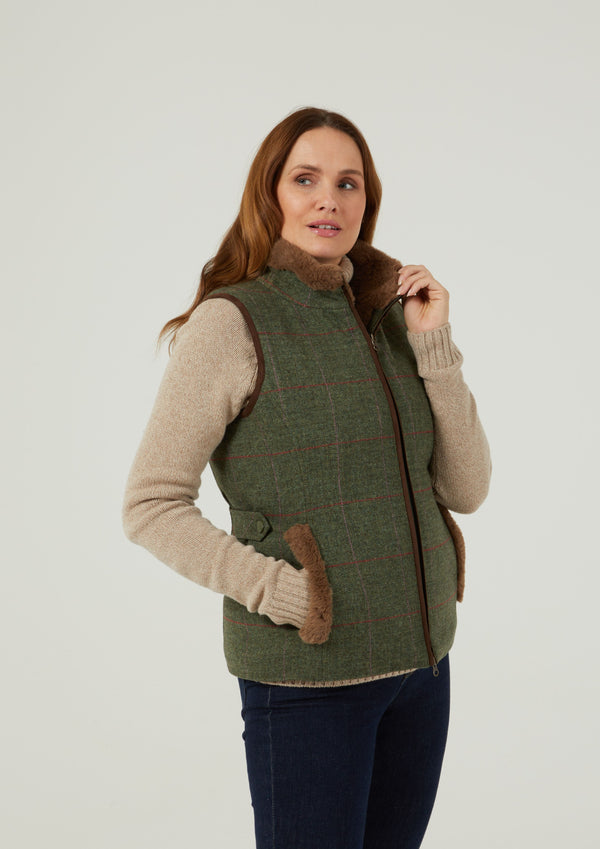 Alan Paine Combrook Ladies Tweed Gilet In Heath - Regular Fit