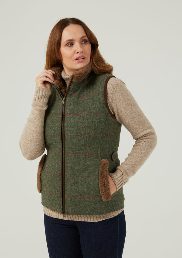 Alan Paine Combrook Ladies Tweed Gilet In Heath - Regular Fit