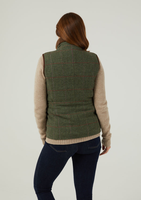 Alan Paine Combrook Ladies Tweed Gilet In Heath - Regular Fit
