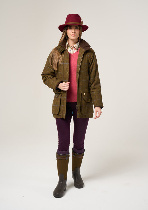 Alan Paine Combrook Ladies Tweed Shooting Coat In Hazel - Shooting Fit