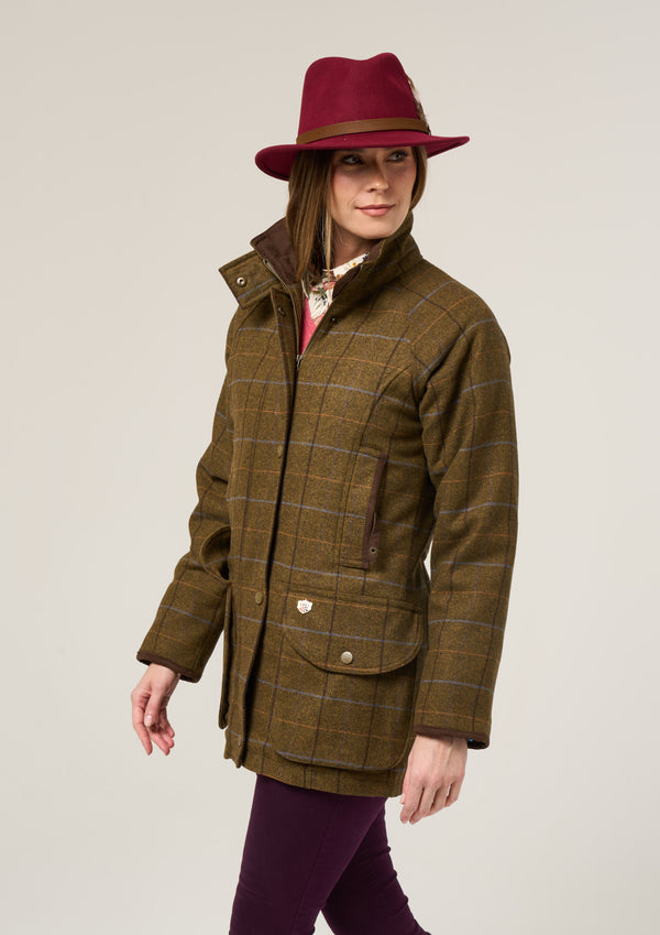 Alan Paine Combrook Ladies Tweed Shooting Coat In Hazel - Shooting Fit