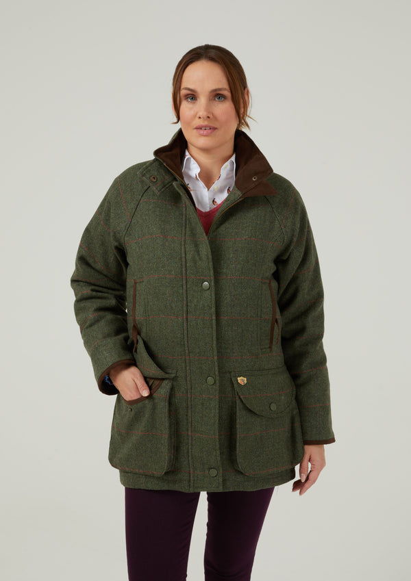 Alan Paine Combrook Ladies Tweed Shooting Coat In Heath - Shooting Fit