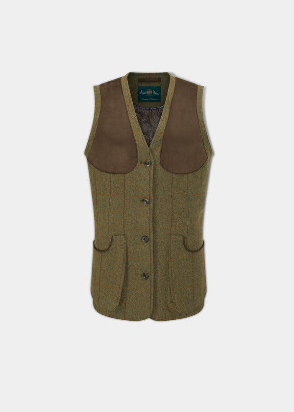 alan paine Combrook Ladies Tweed Shooting Waistcoat In Grove - Regular Fit