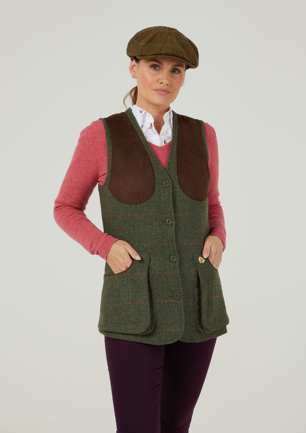 Alan Paine Combrook Ladies Tweed Shooting Waistcoat In Heath - Regular Fit