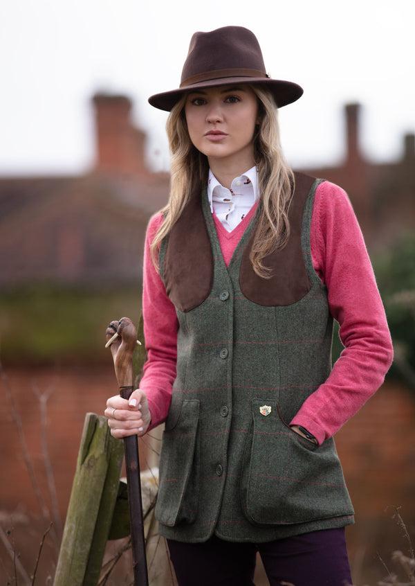 Alan Paine Combrook Ladies Tweed Shooting Waistcoat In Heath - Regular Fit