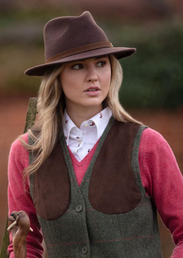 Alan Paine Combrook Ladies Tweed Shooting Waistcoat In Heath - Regular Fit