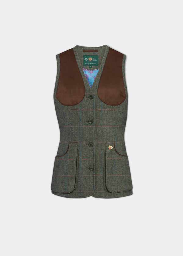 alan paine Combrook Ladies Tweed Shooting Waistcoat In Spruce - Regular Fit