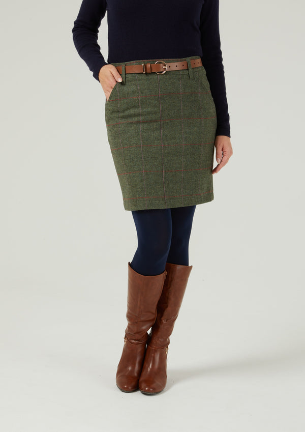 Alan Paine Combrook Ladies Tweed Skirt 49cm In Heath