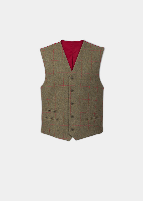 alan paine Combrook Men's Tweed Lined-Back Waistcoat In Sage - Regular Fit