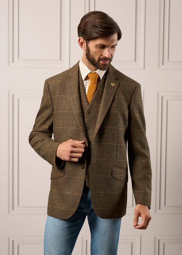 Alan Paine Combrook Men's Tweed Lined-Back Waistcoat In Teak - Regular Fit