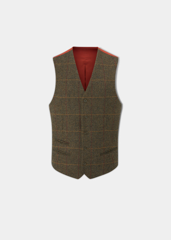 alan paine Combrook Men's Tweed Lined-Back Waistcoat In Teak - Regular Fit