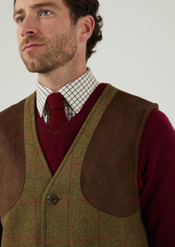 Alan Paine Combrook Men's Tweed Shooting Waistcoat In Sage - Shooting Fit