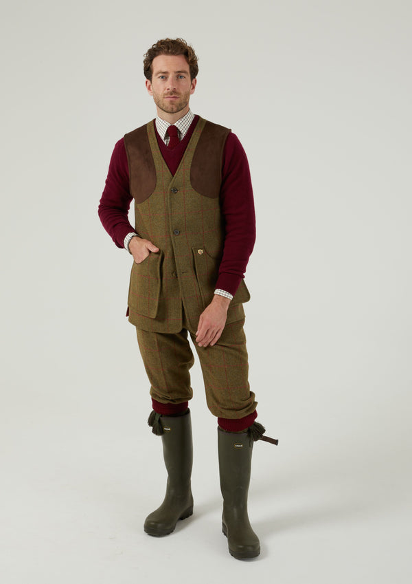 Alan Paine Combrook Men's Tweed Shooting Waistcoat In Sage - Shooting Fit