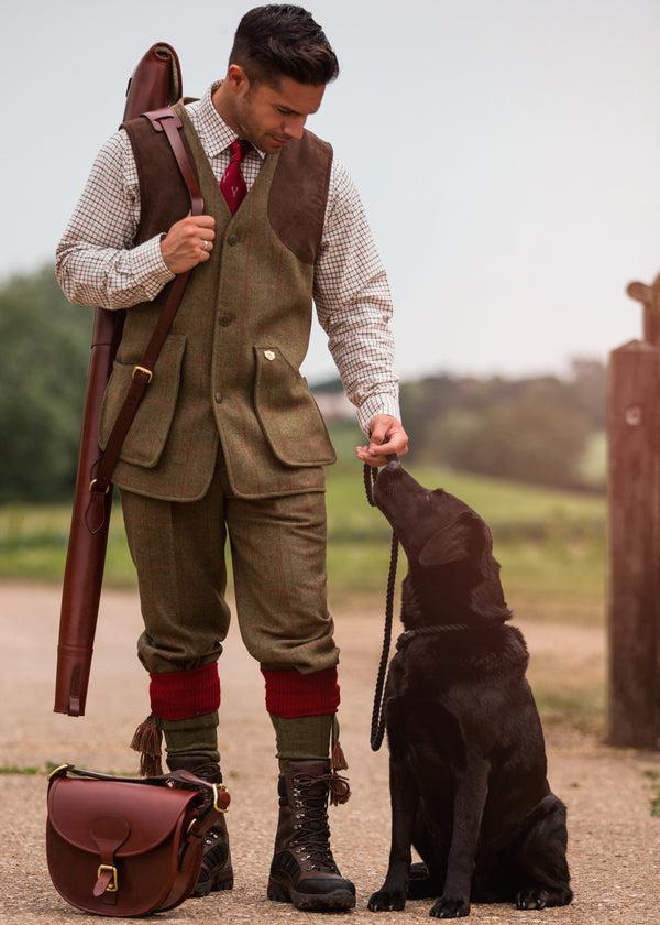 Alan Paine Combrook Men's Tweed Shooting Waistcoat In Sage - Shooting Fit