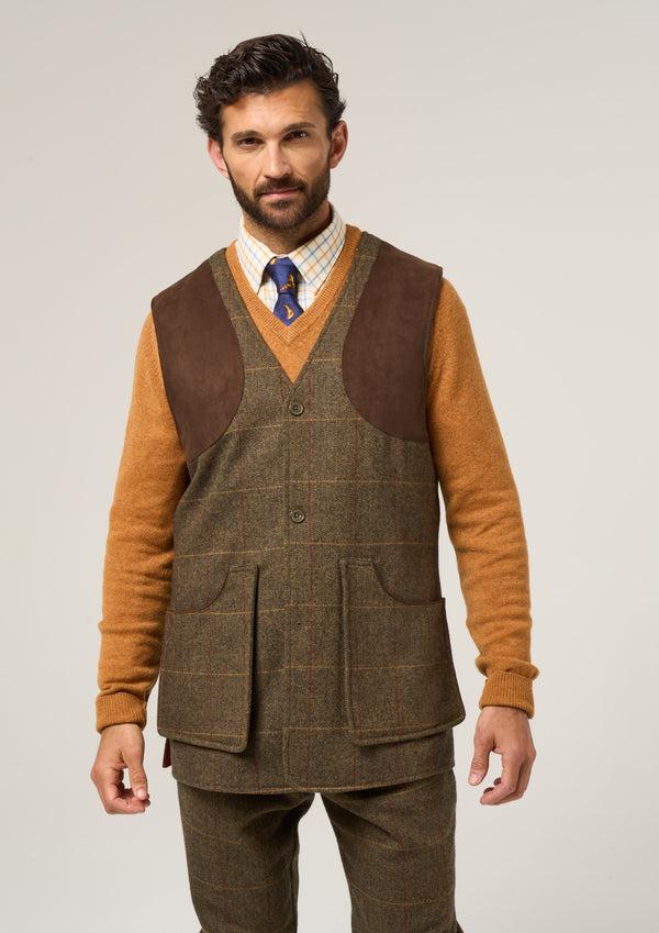 Alan Paine Combrook Men's Tweed Shooting Waistcoat In Teak - Shooting Fit