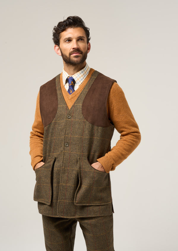 Alan Paine Combrook Men's Tweed Shooting Waistcoat In Teak - Shooting Fit