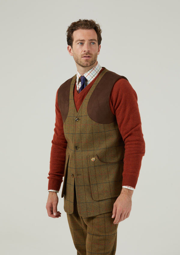 Alan Paine Combrook Men's Tweed Shooting Waistcoat In Thyme - Shooting Fit