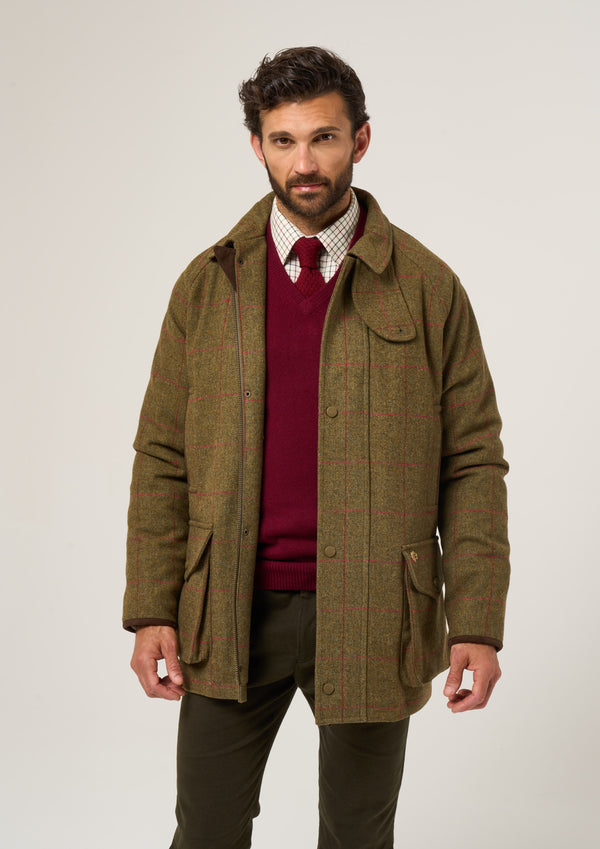 Alan Paine Combrook Men's Waterproof Tweed Coat In Sage - Regular Fit