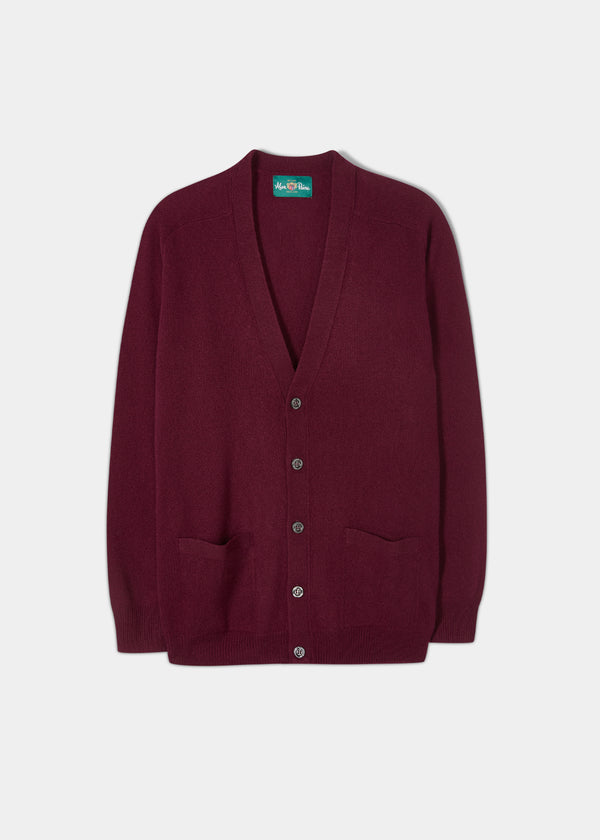 alan paine Cornwall Lambswool Cardigan in Bordeaux - Classic Fit