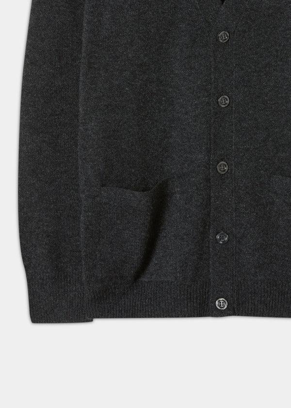 Alan Paine Cornwall Lambswool Cardigan In Charcoal - Classic Fit