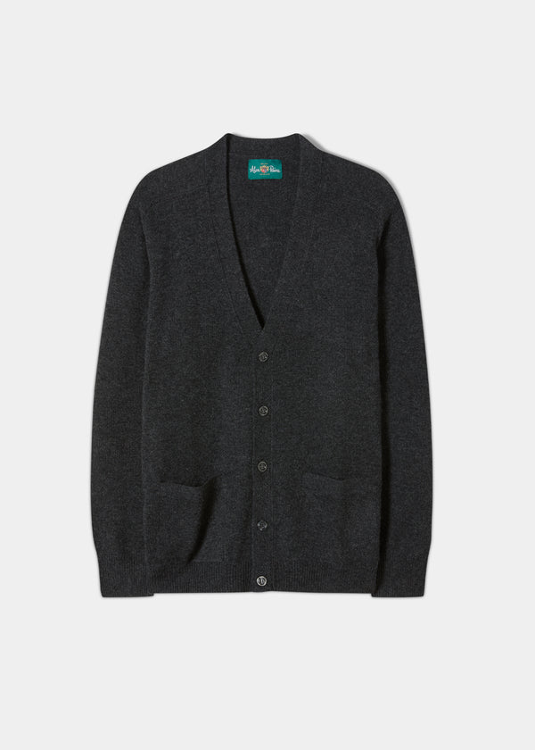 alan paine Cornwall Lambswool Cardigan in Charcoal - Classic Fit