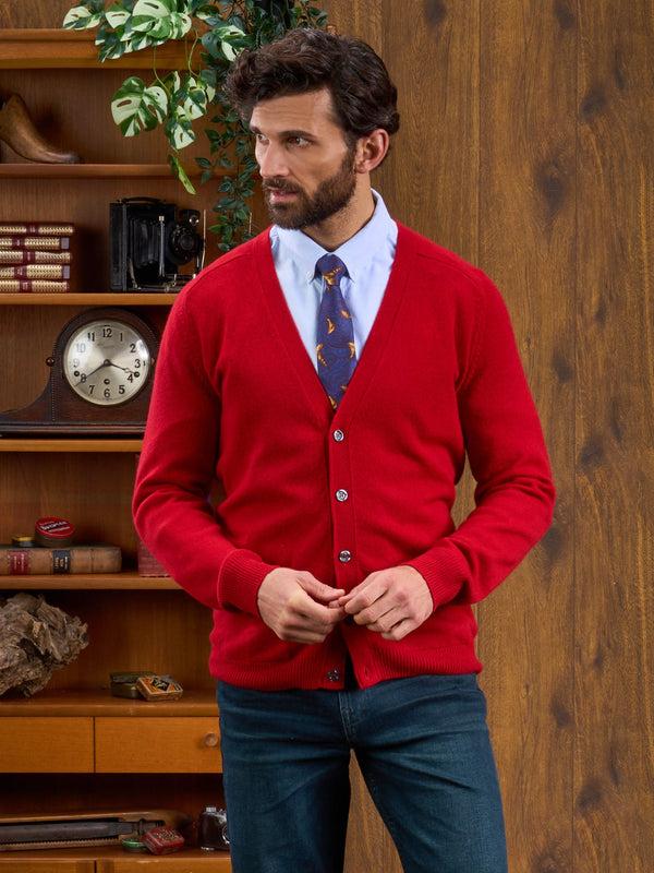 Alan Paine Cornwall Lambswool Cardigan In Dubonnet - Classic Fit