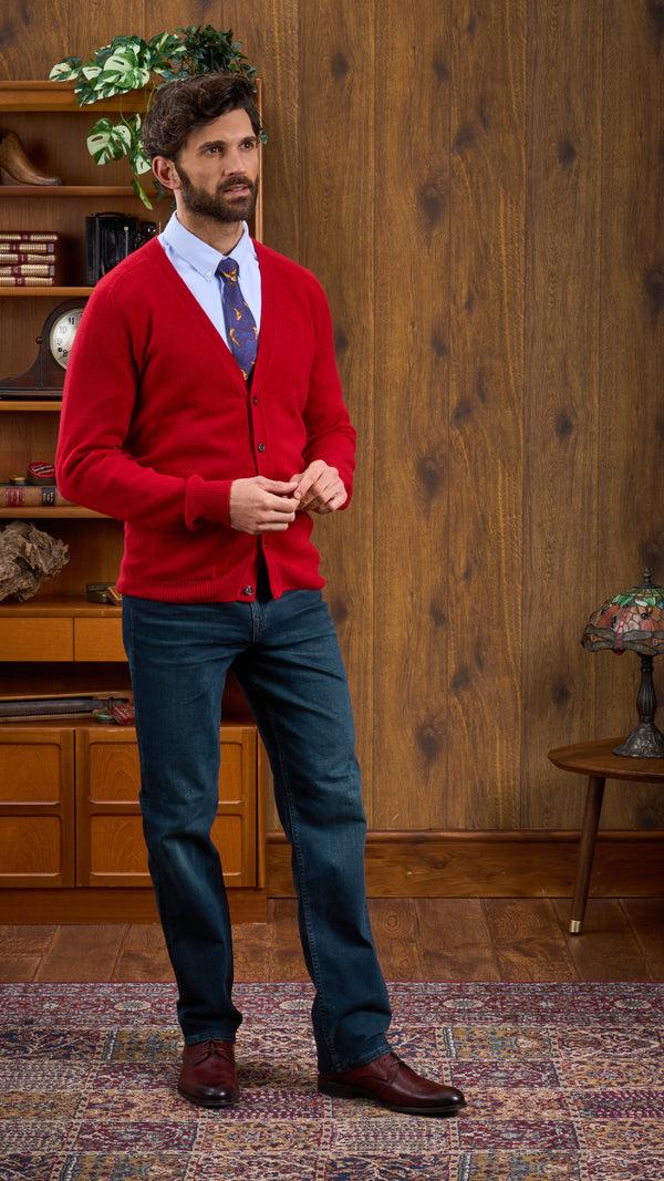 Alan Paine Cornwall Lambswool Cardigan In Dubonnet - Classic Fit