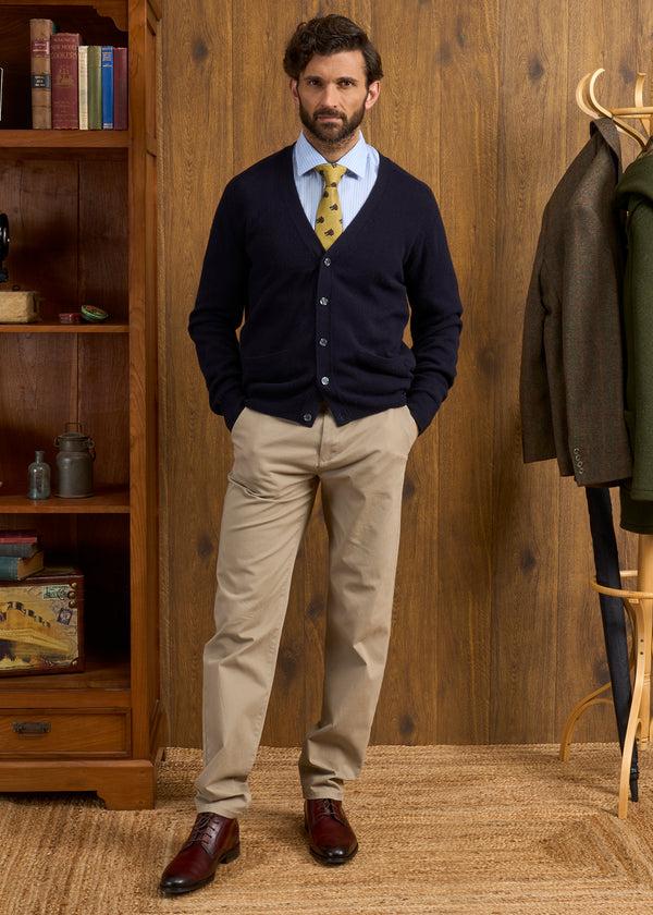 Alan Paine Cornwall Lambswool Cardigan In Navy - Classic Fit