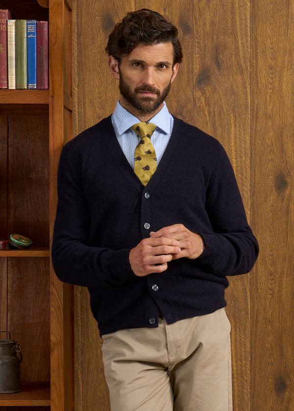 Alan Paine Cornwall Lambswool Cardigan In Navy - Classic Fit