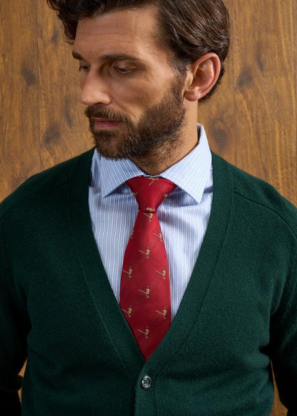 Alan Paine Cornwall Lambswool Cardigan In Tartan Green - Classic Fit