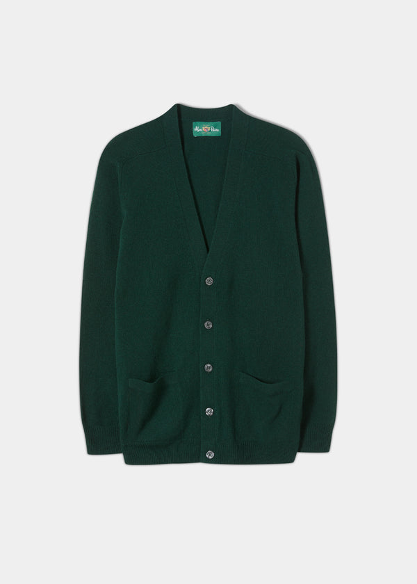 alan paine Cornwall Lambswool Cardigan in Tartan Green - Classic Fit