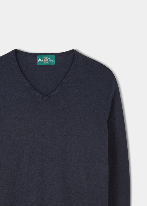 Alan Paine Cromford Luxury Cotton Jumper In Dark Navy