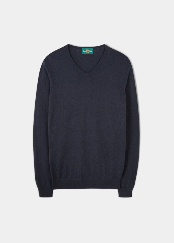 alan paine Cromford Luxury Cotton Jumper In Dark Navy