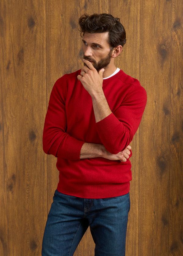 Alan Paine Dorset Men's Lambswool Jumper In Dubonnet - Classic Fit