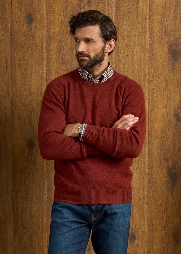 Alan Paine Dorset Men's Lambswool Jumper In Sienna - Classic Fit