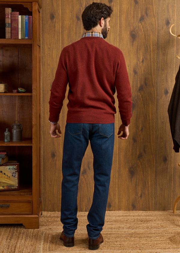 Alan Paine Dorset Men's Lambswool Jumper In Sienna - Classic Fit