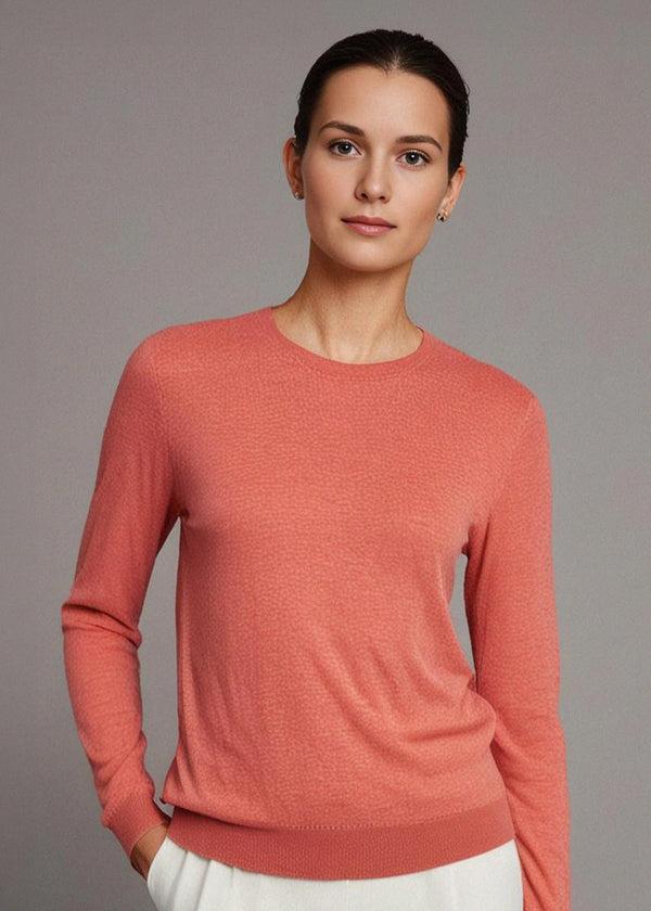 Alan Paine Freya Cotton Cashmere Crew Neck Jumper In Coral