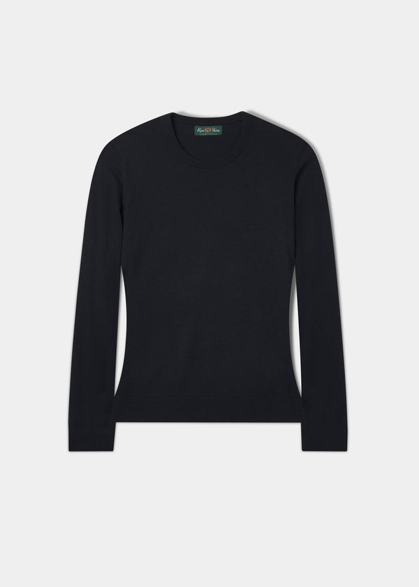 alan paine Freya Cotton Cashmere Crew Neck Jumper In Dark Navy