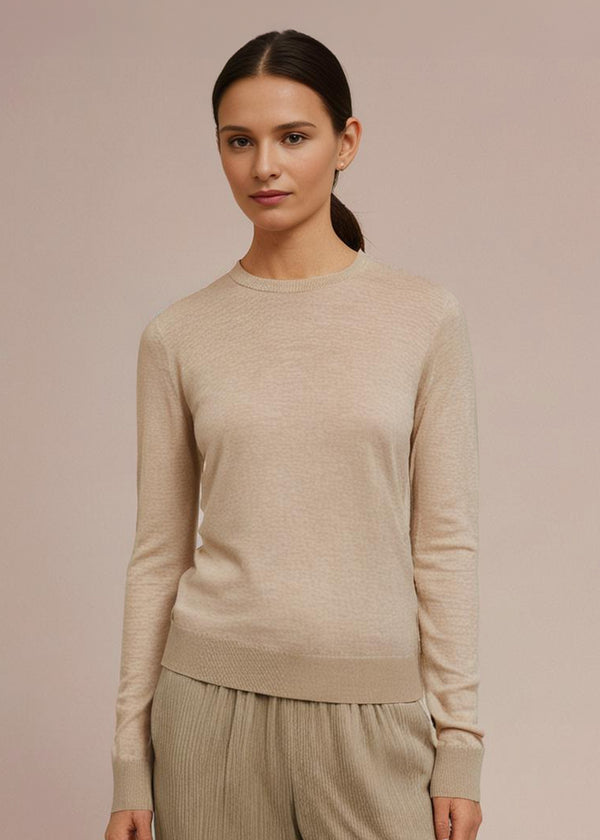 Alan Paine Freya Cotton Cashmere Crew Neck Jumper In Sand