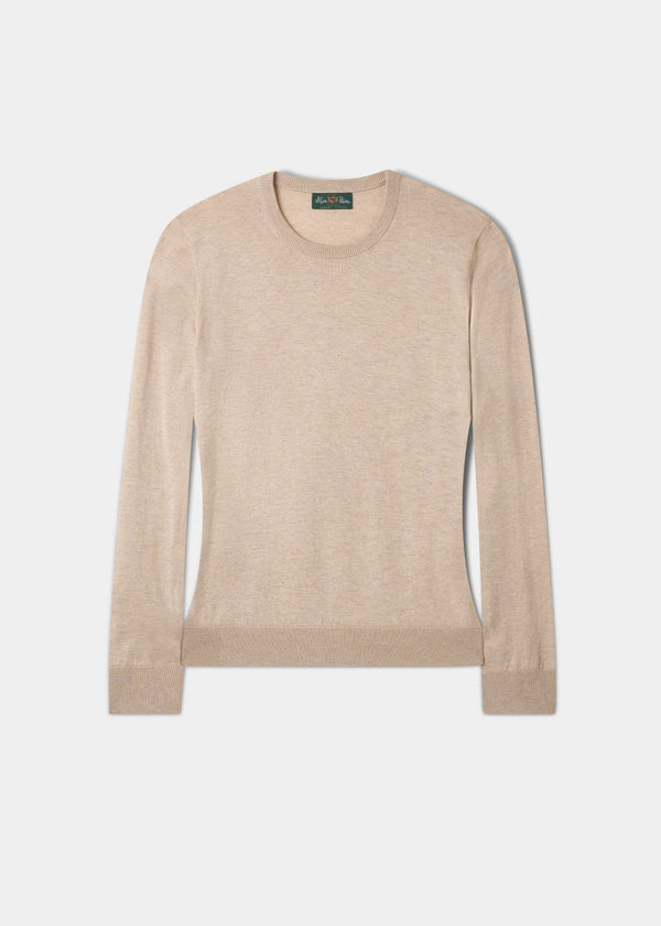 alan paine Freya Cotton Cashmere Crew Neck Jumper In Sand