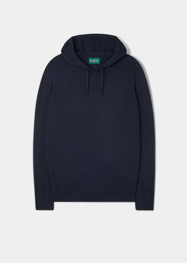 alan paine Gaisby Cotton Merino Hoodie in Dark Navy
