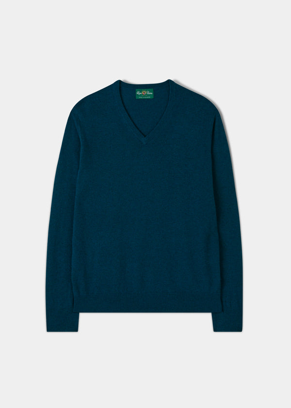 alan paine Haddington Cashmere Jumper in Bottle Blue - Regular Fit