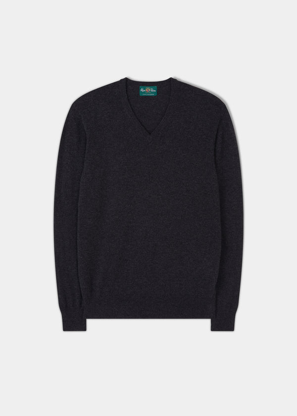 alan paine Haddington Cashmere Jumper in Charcoal - Regular Fit