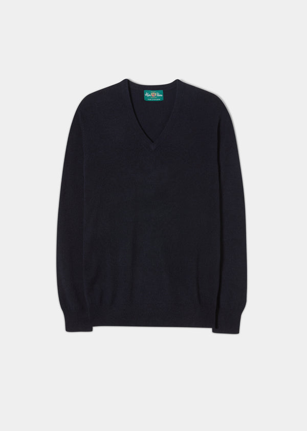 alan paine Haddington Cashmere Jumper in Dark Navy - Regular Fit