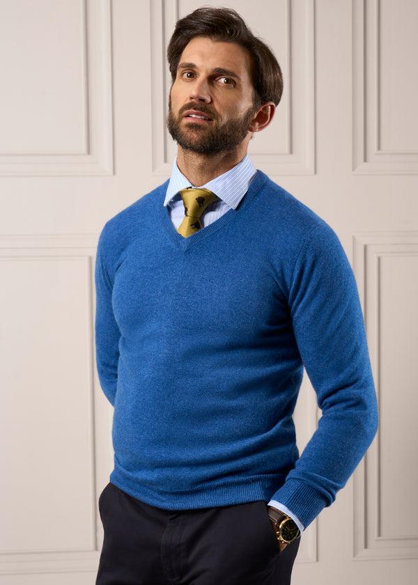 Alan Paine Haddington Cashmere Jumper In Denim - Regular Fit