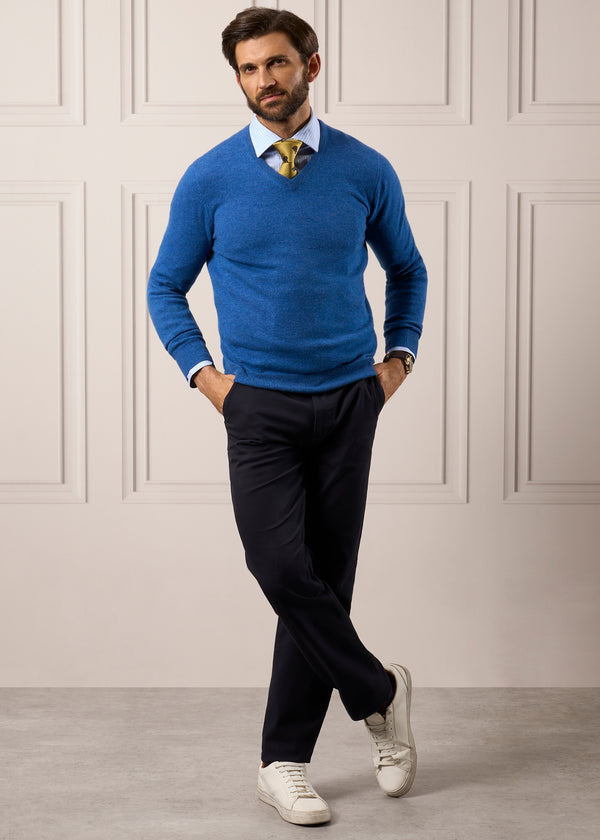 Alan Paine Haddington Cashmere Jumper In Denim - Regular Fit