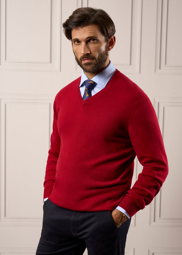 Alan Paine Haddington Cashmere Jumper In Ruby - Regular Fit